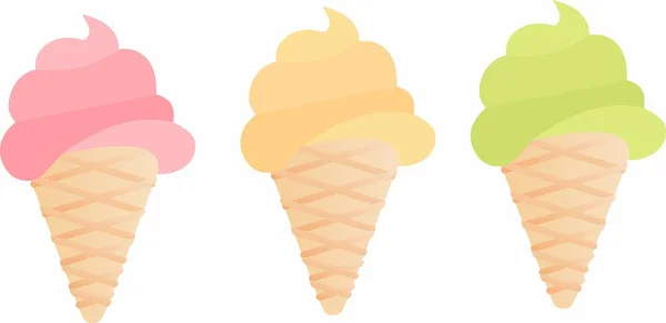 Varietà Misurini Gelato Coni Vaniglia Verde Rosa Illustrazione Raster Sfondo — Foto Stock