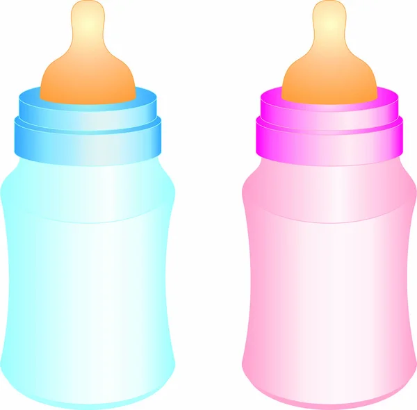 Nappflaskor för flickor och pojkar. Blå och rosa baby nappflaskan. — Stockfoto