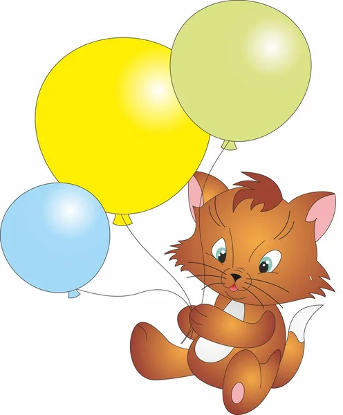 Cute Cartoon with Cat Bunch of three colorful celebration balloons. — Stock Photo, Image