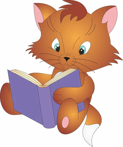 Cute Cartoon Cat reading book. Illustration on white background — Stock Photo, Image