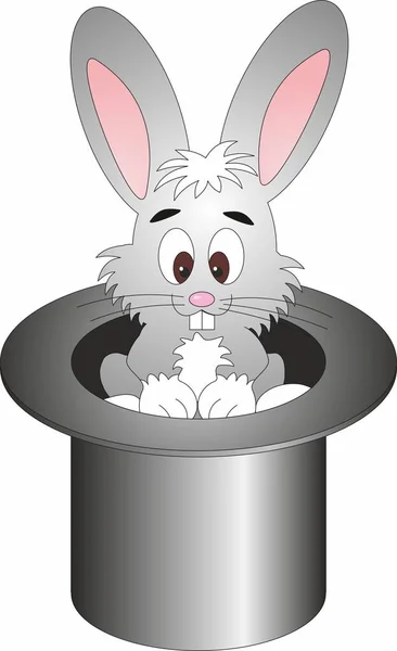 Cute funny rabbit appearing from a magic top hat cartoon Illustration — Stock Photo, Image