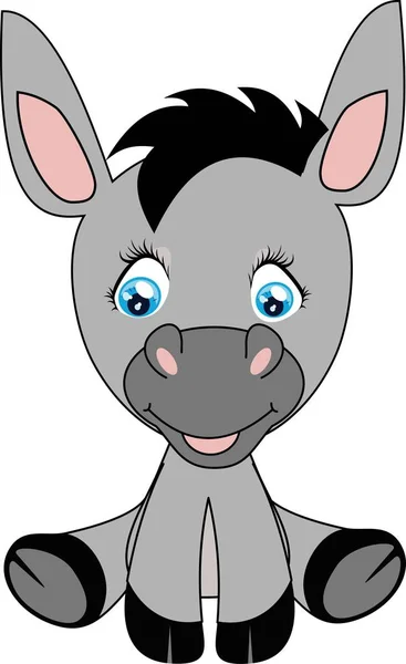 Bonita sonrisa burro de dibujos animados y feliz. Ilustración vectorial — Archivo Imágenes Vectoriales