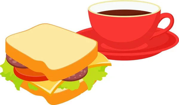 Sandwich con una taza de té caliente. Ilustración vectorial — Vector de stock