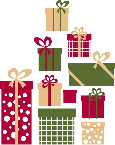 Renkli büyük yığın hediye kutuları sarılmış. Dağ hediyeler. Güzel hediye kutusu ezici yay ile. Hediye kutusu simgesi. Hediye sembolü. Noel hediye kutusu. — Stok Vektör