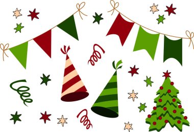 Doğum günü, Noel ve yeni yıl partisi in simgesi toplama. Raster Set