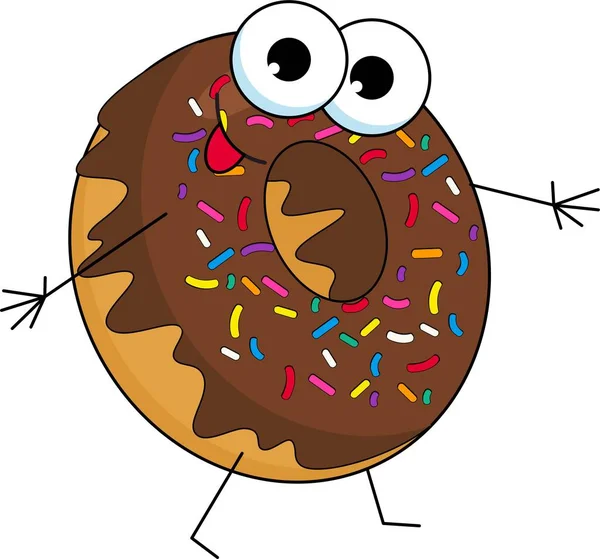 Grappige donut karakter met chocolade beglazing, cartoon stijl Raster illustratie geïsoleerd op een witte achtergrond. Leuke smiley donut karakter met ogen, handen en benen — Stockfoto