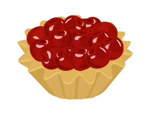 Tartlet Fresh Cherries Cream Vector Illustration Isolated White Background — Stock Vector