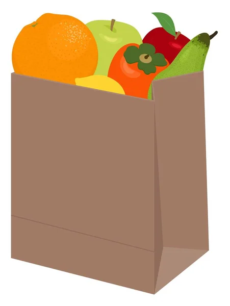 Paper bag of different health food on white background. Grocery in a paper bag and fruits in paper bag. Vector illustration. — Stock Vector