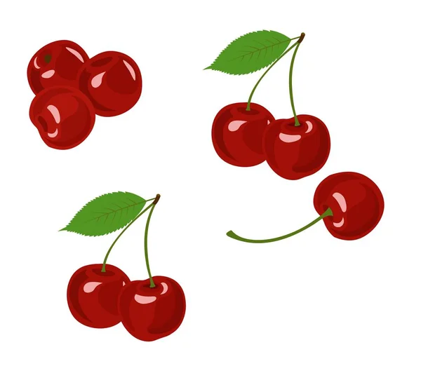 Cherry Isolerade Vektorillustration Cherry Collection Vit Bakgrund — Stock vektor