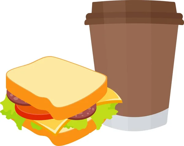 Sandwich Coffee Raster Illustration Isoleret Hvid Baggrund Morgenmad Eller Frokost - Stock-foto