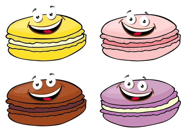 Kuchen Macaron Oder Makronenraster Illustrationsset Bunte Mandelkekse Pastellfarben Lustige Zeichentrickfigur — Stockfoto