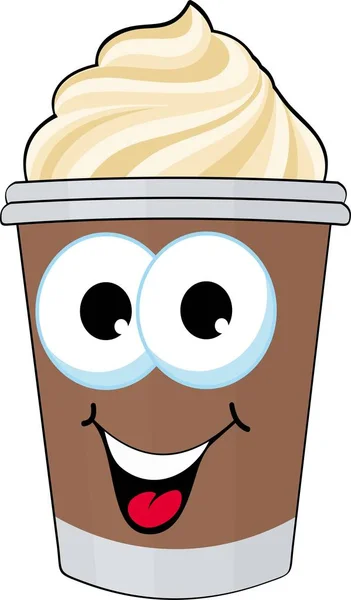 ホイップ クリームとコーヒー 取っ手のないカップでコーヒー コーヒーを奪う Dalivery 面白い漫画のキャラクター ラスター図 — ストック写真