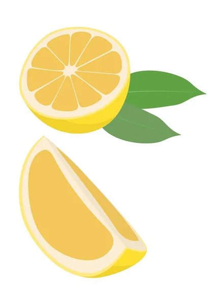 Frutto al limone con foglia Illustrazione raster su sfondo bianco. Agrumi. Il mezzo frutto e tagliato a pezzi . — Foto Stock