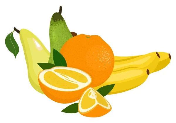 Oranges, pear and bananas. Vector illustration on a white background — Stock Vector