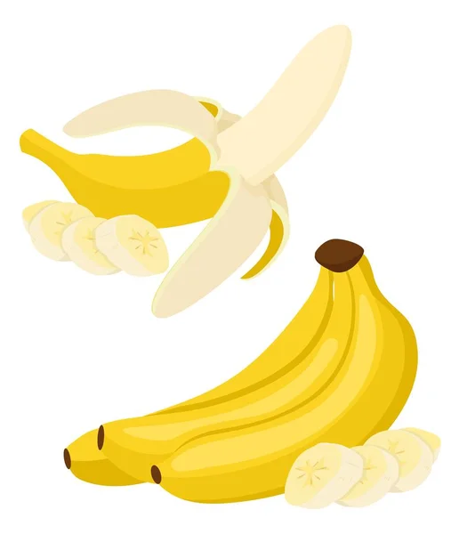 Bunch of bananas and slices isolated on white background Raster illustration — Stock Photo, Image