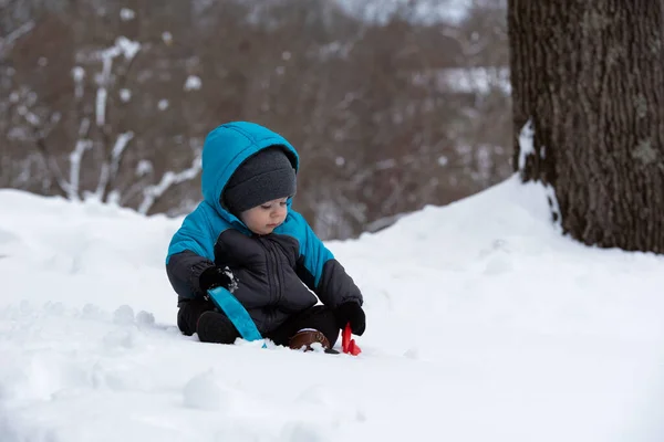 雪の中で遊んでいる男の子 ロイヤリティフリーのストック画像