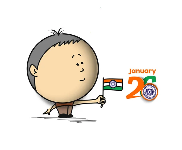 Ocak Cumhuriyeti Gün Kavramı Hint Bayrak Tutan Küçük Bir Çocuk — Stok Vektör
