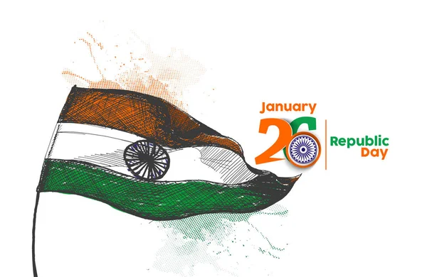印度国旗为共和国天概念与文本1月26日 — 图库矢量图片