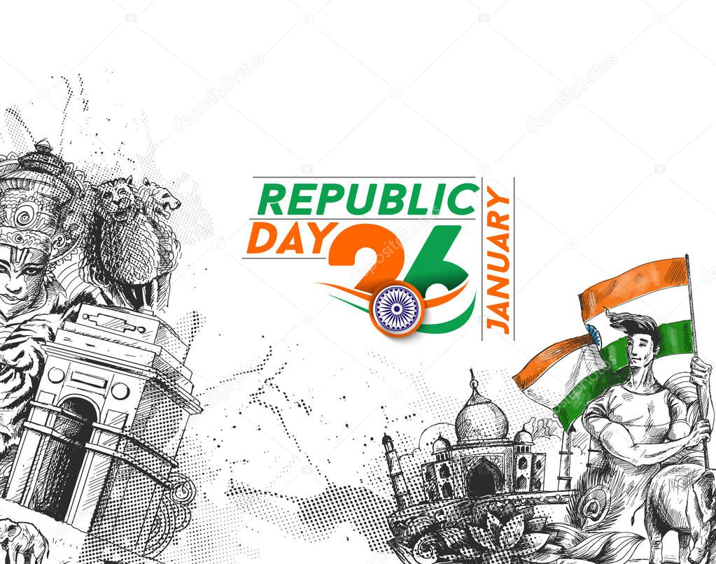 Indian Republic day concept with text 26 January with hindi typography of vande matram 