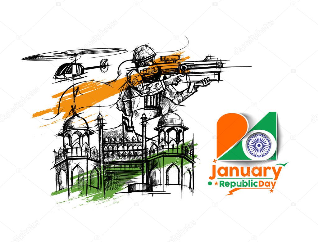 Indian armed forces poster or banner, Indian Republic day concept with text 26 January