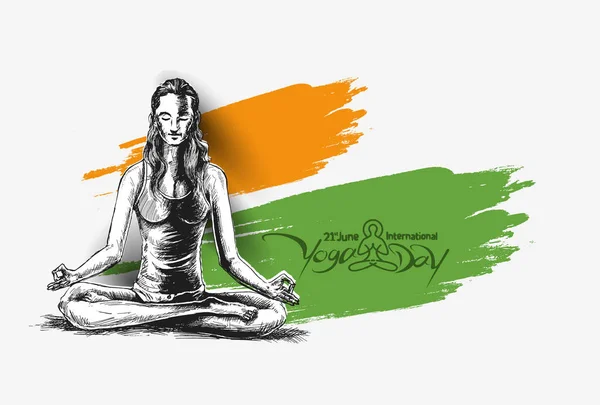 Femmes Pratiquant Pose Yoga Juin Journée Internationale Yoga Illustration Vectorielle — Image vectorielle