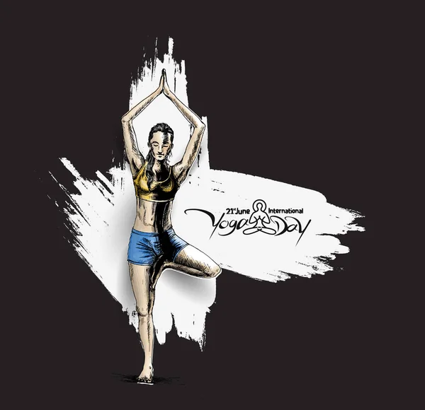 Homme Pratiquant Pose Yoga Juin Journée Internationale Yoga Illustration Vectorielle — Image vectorielle
