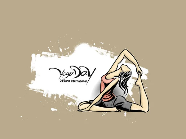Mujeres Practicando Yoga Posan Junio Día Internacional Del Yoga Ilustración — Archivo Imágenes Vectoriales