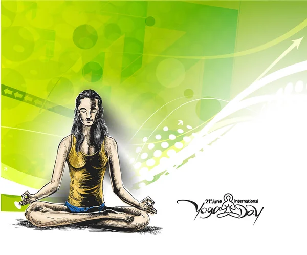 Femmes Pratiquant Pose Yoga Juin Journée Internationale Yoga Illustration Vectorielle — Image vectorielle