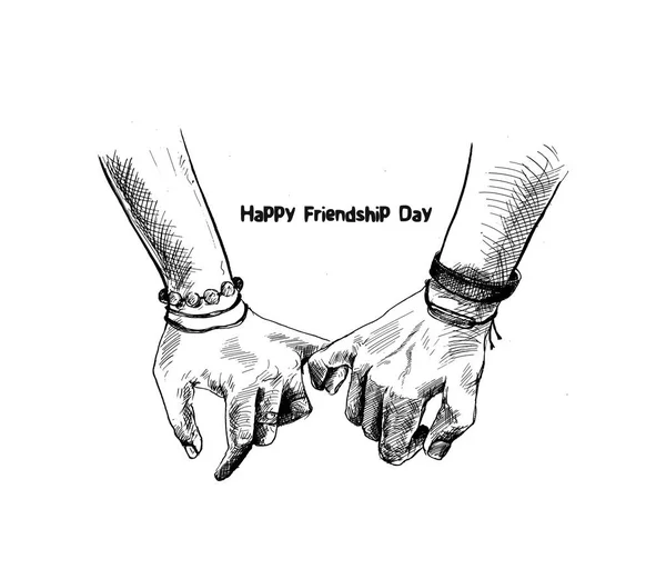 Friendship Day Holding Promise Hand Hand Drawn Sketch Vector Illustration — Stock Vector