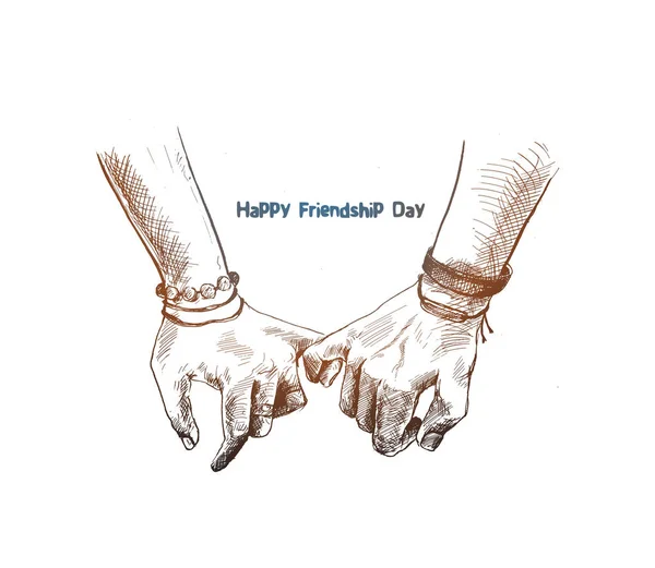 Friendship Day Holding Promise Hand Hand Drawn Sketch Vector Illustration — Stock Vector