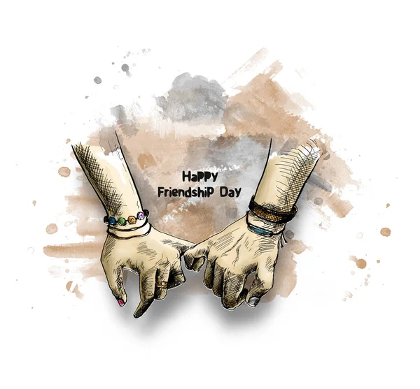 Friendship Day Holding Promise Hand Hand Drawn Sketch Vector Illustration — Stock Vector