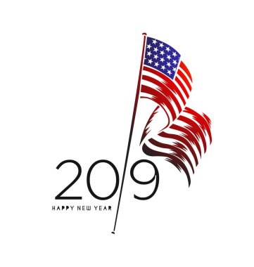 Mutlu yeni yıl 2019 ABD bayrağı, vektör çizim ile.