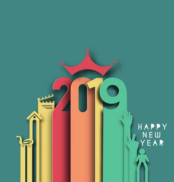 Happy New Year 2019 Text Design Patter Vektorová Ilustrace — Stockový vektor