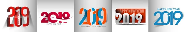 Zestaw Szczęśliwy Nowy Rok 2019 Tekst Projektu Patter Ilustracji Wektorowych — Wektor stockowy