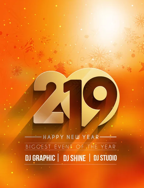 Feliz Ano Novo 2019 Party Flyer Poster Design Ilustração Vetorial — Vetor de Stock