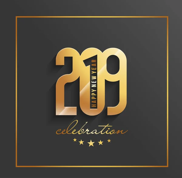 Feliz Ano Novo 2019 Golden Text Design Patter Ilustração Vetorial —  Vetores de Stock