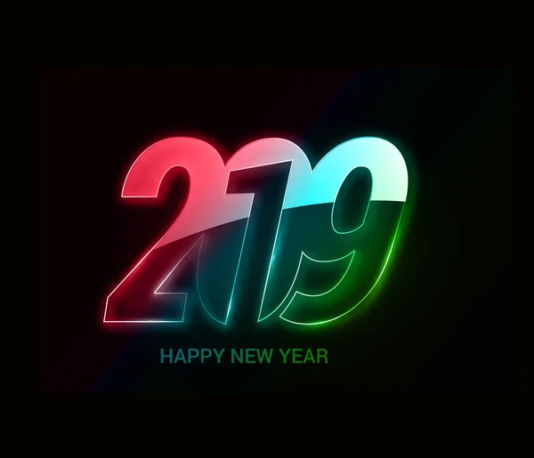 Szczęśliwy Nowy Rok 2019 Glowing Tekst Projektu Tupot Ilustracji Wektorowych — Wektor stockowy