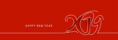 Mutlu yeni yıl 2019 çizgili metin tema, vektör çizim.