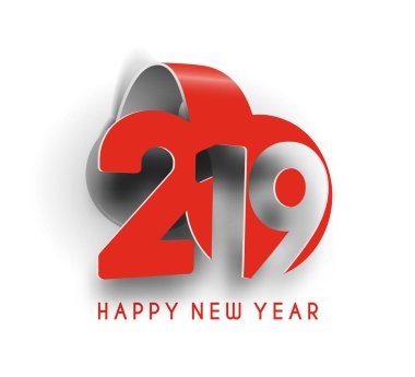 Mutlu yeni yıl 2019 metin kesme kağıt tasarım bilmece, vektör çizim.