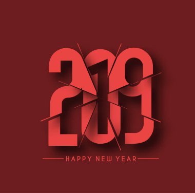Mutlu yeni yıl 2019 metin kesme kağıt tasarım bilmece, vektör çizim.