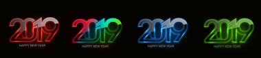 Mutlu yeni yıl 2019 parlak metin tasarım pıtırtı, vektör çizim seti.