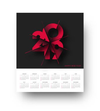 Mutlu yeni yıl 2019 Takvim - yeni yıl tatili tasarım öğeleri için tatil kartları, süslemeleri, vektör çizim arka plan için Takvim afiş poster.