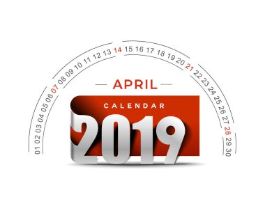 Mutlu yeni yıl 2019 April Calendar - yeni yıl tatili tasarım öğeleri için tatil kartları, süslemeleri, vektör çizim arka plan için Takvim afiş poster.