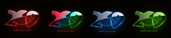 Set Happy New Year 2019 Glowing Tekst Design Geklets Vectorillustratie — Stockvector