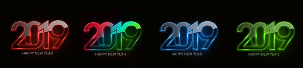 Набір Щасливого Нового 2019 Року Світловий Патерн Дизайну Тексту Векторні — стоковий вектор