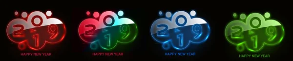 Set Happy New Year 2019 Glowing Tekst Design Geklets Vectorillustratie — Stockvector