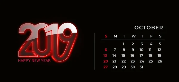 快乐新的一年2019年日历 新年假日设计元素为节日卡片 日历横幅海报为装饰 向量例证背景 — 图库矢量图片
