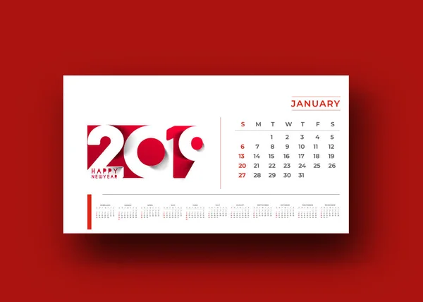 Felice Anno Nuovo 2019 Calendario Capodanno Elementi Design Vacanze Biglietti — Vettoriale Stock