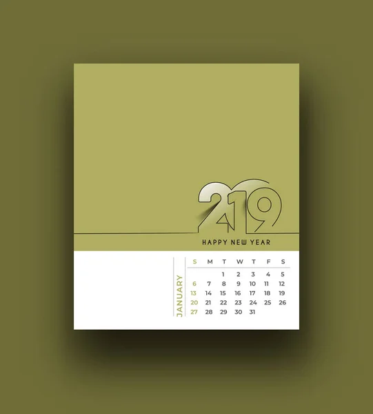 Feliz Año Nuevo 2019 Calendario Año Nuevo Elementos Diseño Vacaciones — Vector de stock