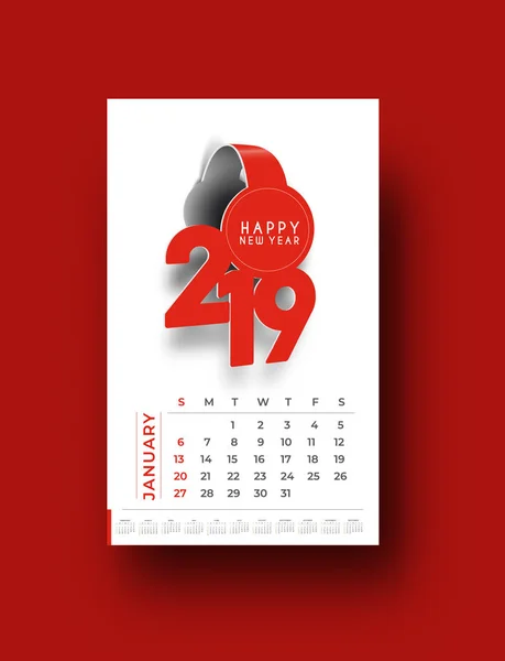 Новым 2019 Годом Календарь Элементы Дизайна Новогодних Праздников Праздничных Открыток — стоковый вектор